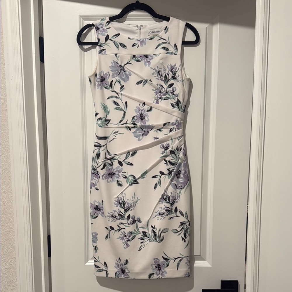Calvin Klein Floral Print Dress - White and Purple